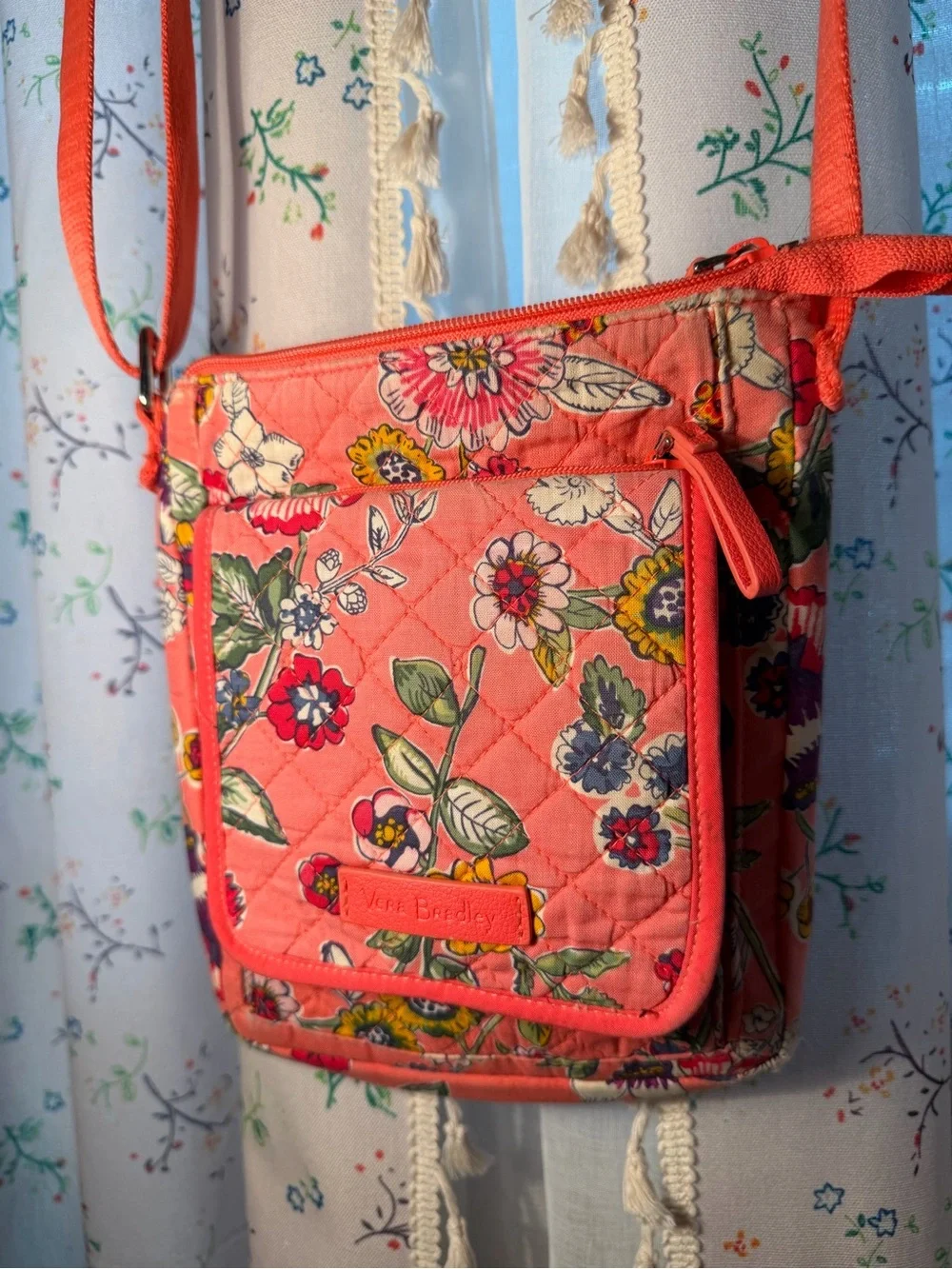 Vera Bradley Floral Crossbody Shoulder Bag in Coral Red